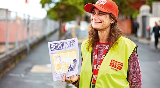 Big issue saleswoman