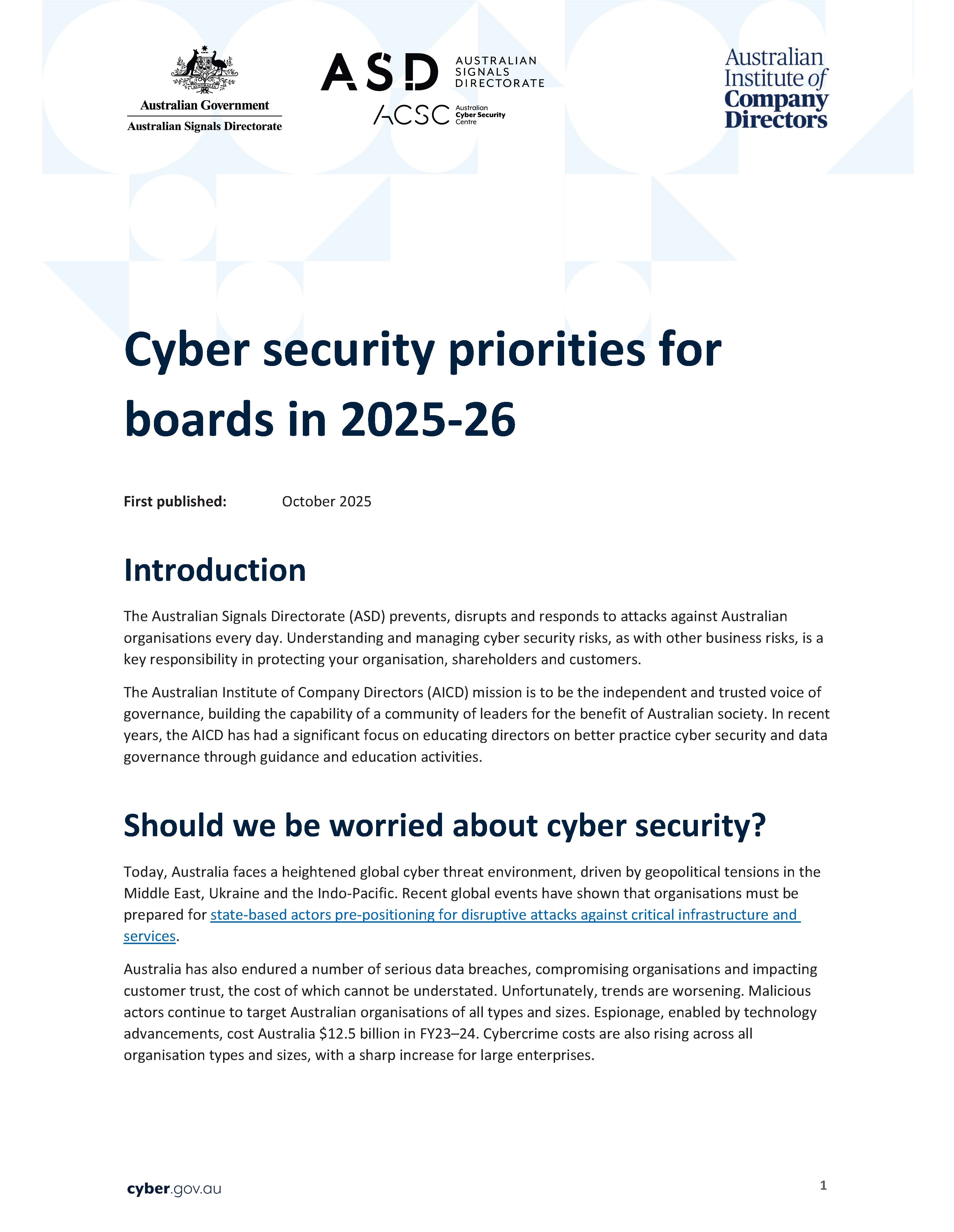 Cyber security priorities for boards in 2025-26