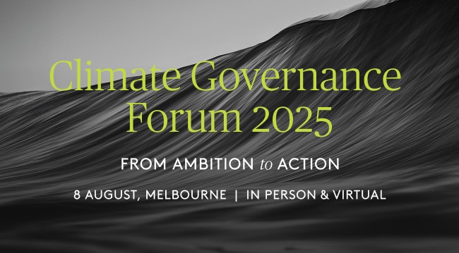 Black and white wave crashing with text overlay reading 'Climate Governance Forum 2025'