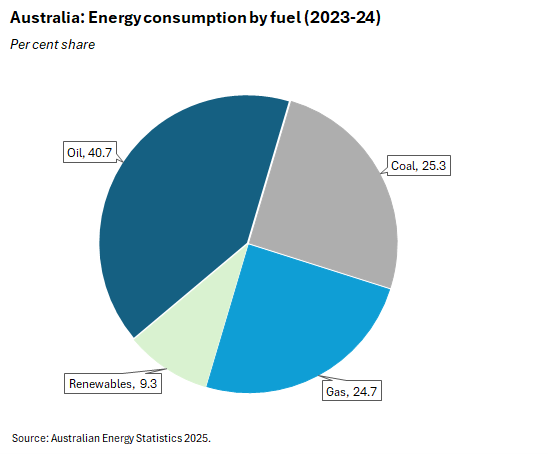 Per cent share. Source: Australian Energy Statistics 2025. 