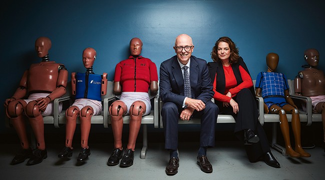 Carla Hoorweg and Andy Cornish with crash test dummies Carla Hoorweg and Andy Cornish, CEO and Chair of Ancap pictured at the Crashlab facility in Western SydneyBy Stuart Ridley Photography Graham Jepson