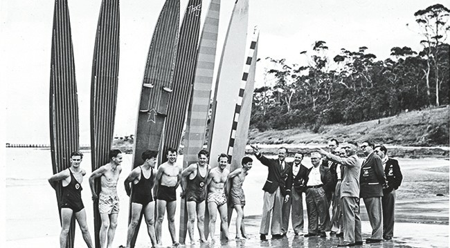 1959 photo of longboarders standing