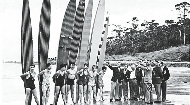 1959 photo of longboarders standing 1959 photo of longboarders standing