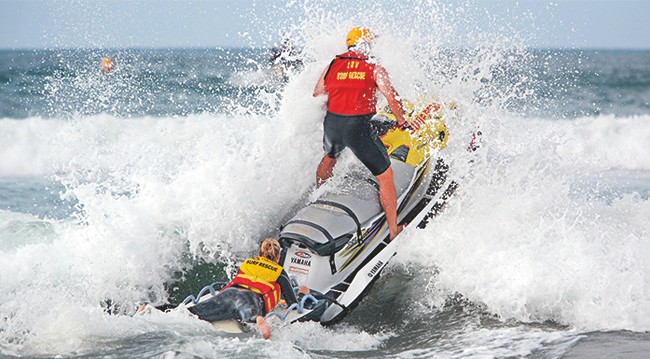surf rescue on a jet ski