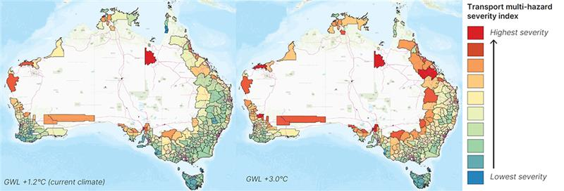 Multi-hazard severity index maps for current climate.